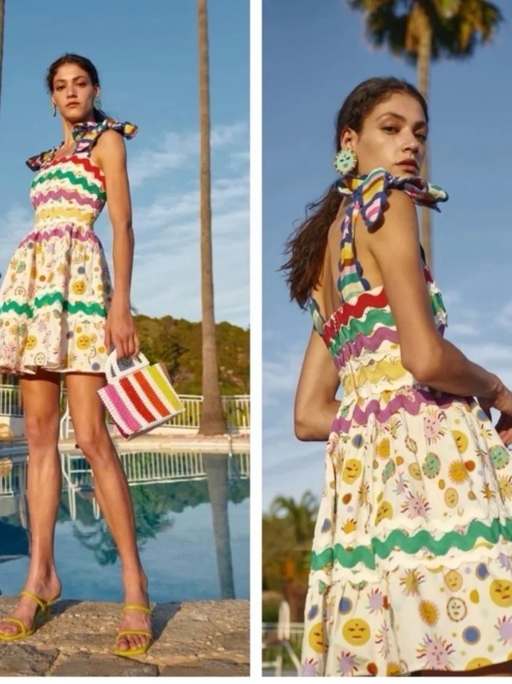 CeliaB Suhail Multi Sun Moon Celestial Dress Ric Rac Trim NWT Medium M Celia B